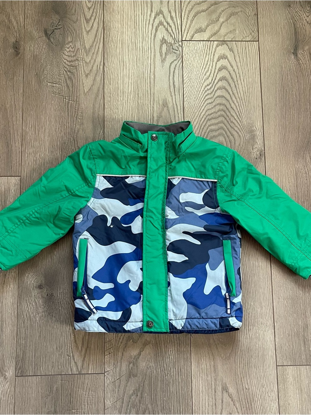 Mini Boden 2-3Y Blue and Green Camouflage All Weather Waterproof Jacket
